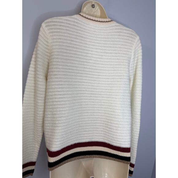 L’AGENCE Archer Cardigan Sweater Ivory Striped Gold Button Women's M - Picture 5 of 14